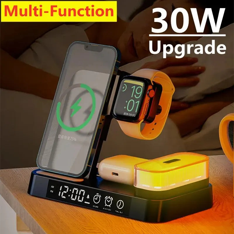 Wireless Charger Stand Pad Alarm Clock Night Light